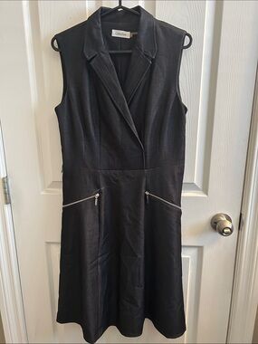 Calvin Klein Black Sleeveless Zip-Pocket A-Line Dress